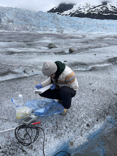 a person on a glacier